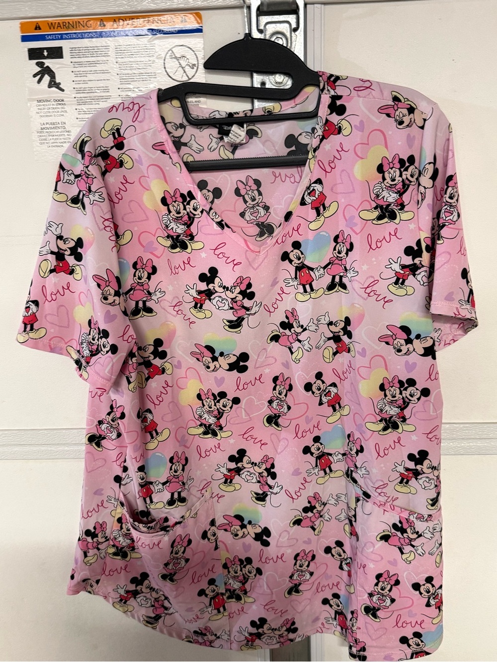 Disney Pink Minnie & Mickey Patterned Scrub Top